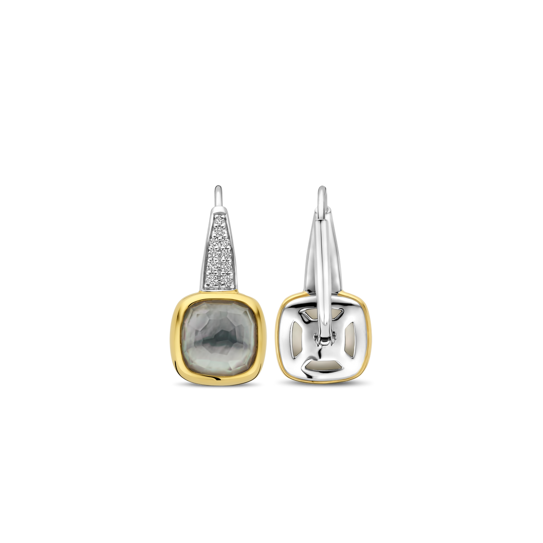TI SENTO Sterling Silver & Gold Plated Two Tone Grey Crystal & Cubic Zirconia Set Drop Earrings