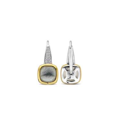 TI SENTO Sterling Silver & Gold Plated Two Tone Grey Crystal & Cubic Zirconia Set Drop Earrings