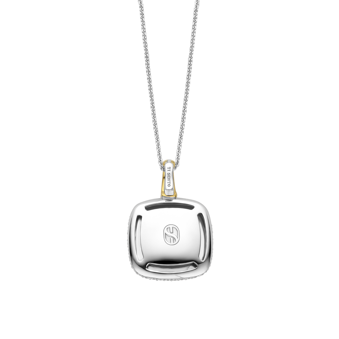 TI SENTO Sterling Silver & Gold Plated Two Tone Grey Crystal & Cubic Zirconia Set Pendant Necklace