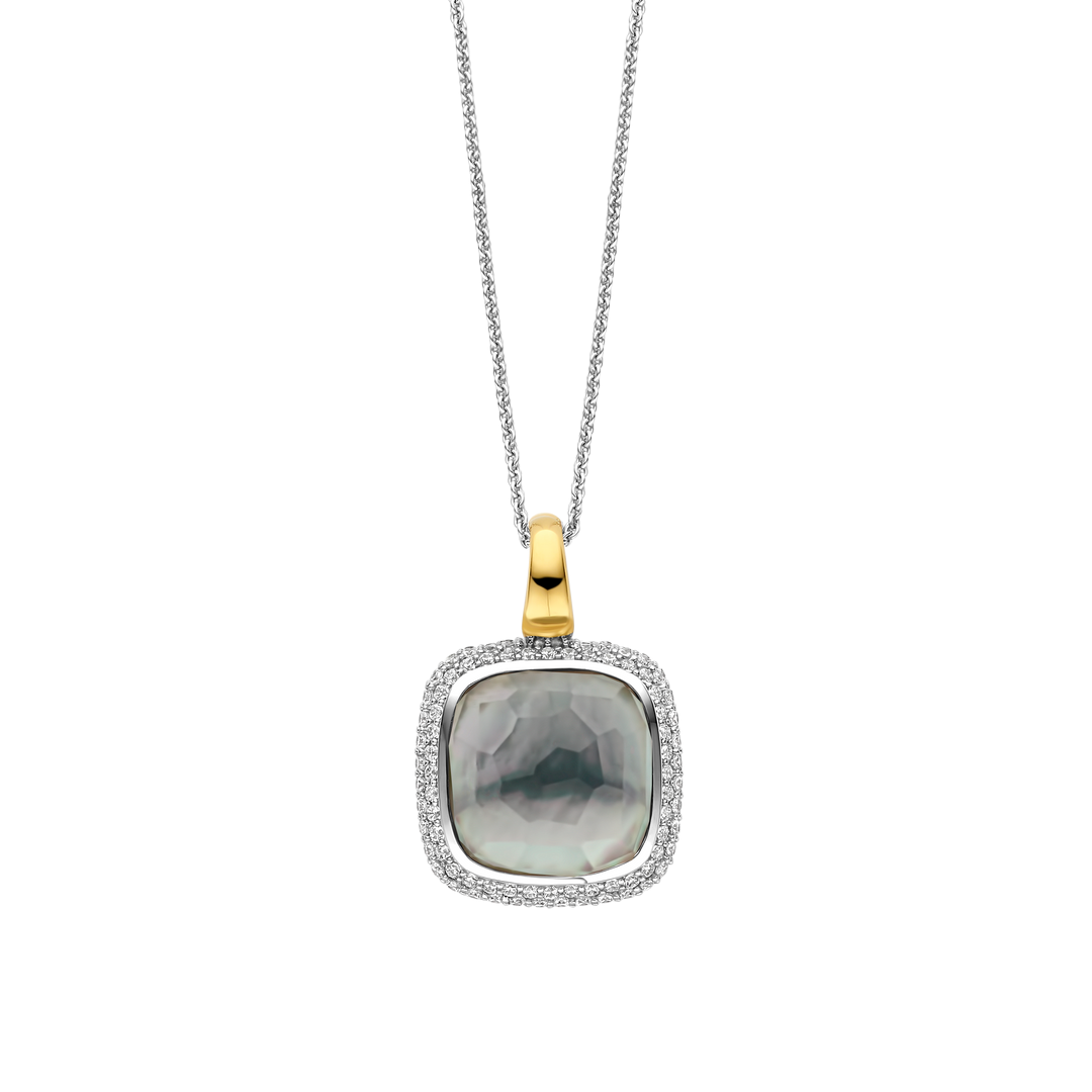 TI SENTO Sterling Silver & Gold Plated Two Tone Grey Crystal & Cubic Zirconia Set Pendant Necklace