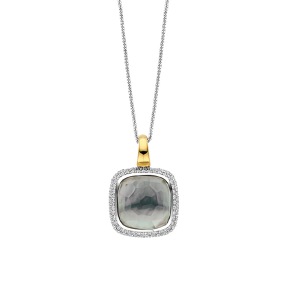 TI SENTO Sterling Silver & Gold Plated Two Tone Grey Crystal & Cubic Zirconia Set Pendant Necklace