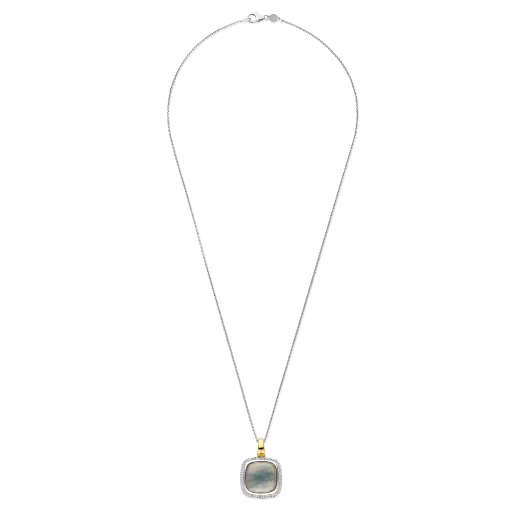 TI SENTO Sterling Silver & Gold Plated Two Tone Grey Crystal & Cubic Zirconia Set Pendant Necklace