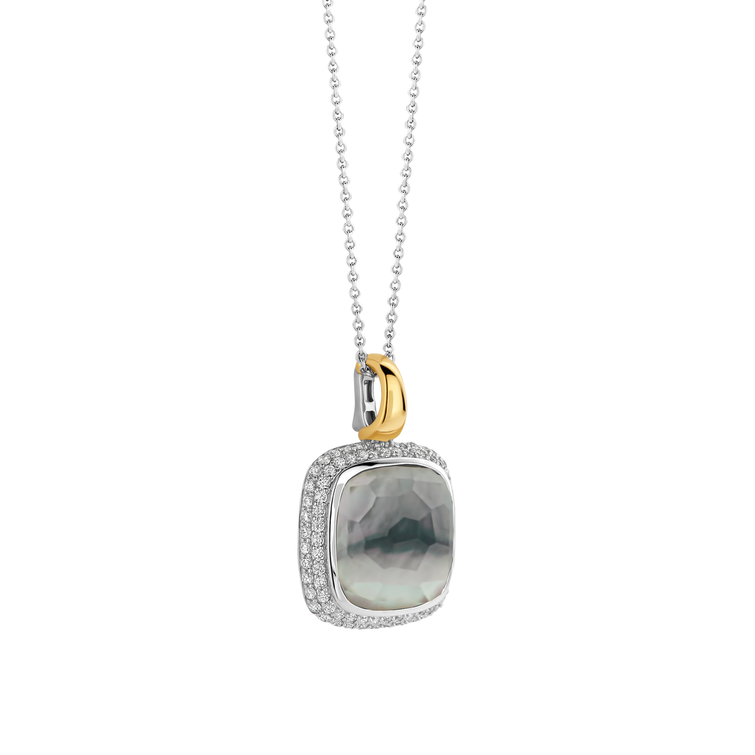 TI SENTO Sterling Silver & Gold Plated Two Tone Grey Crystal & Cubic Zirconia Set Pendant Necklace