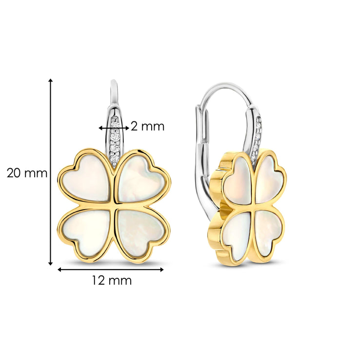 TI SENTO Sterling Silver & Gold Plated Two Tone Mother of Pearl & Cubic Zirconia Set Four Leaf Clover Drop Earrings