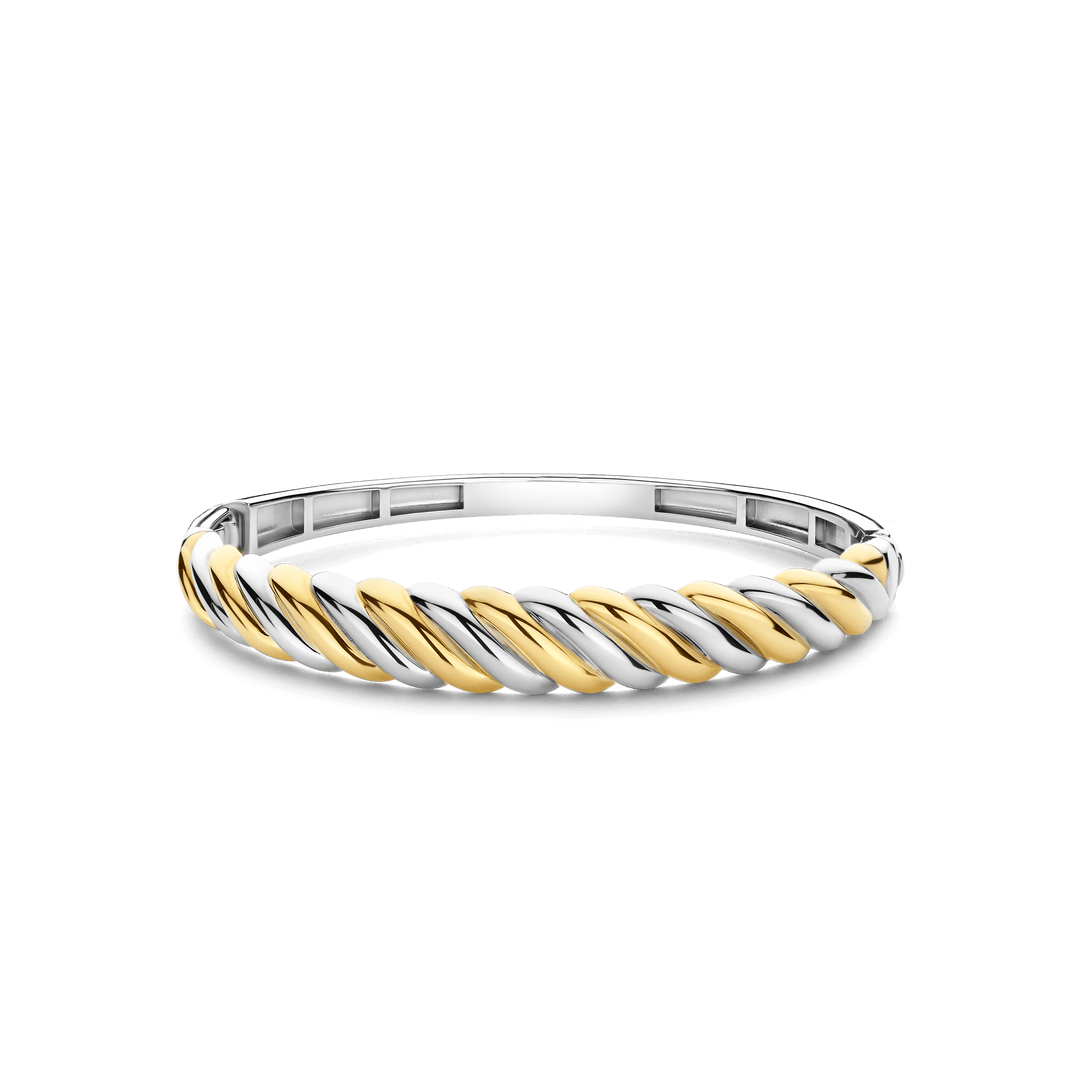 TI SENTO Sterling Silver & Gold Plated Two Tone Twist Design Hinged Bangle
