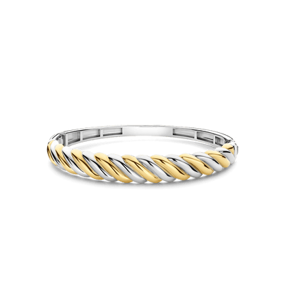 TI SENTO Sterling Silver & Gold Plated Two Tone Twist Design Hinged Bangle