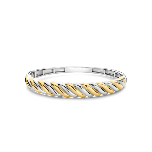 TI SENTO Sterling Silver & Gold Plated Two Tone Twist Design Hinged Bangle