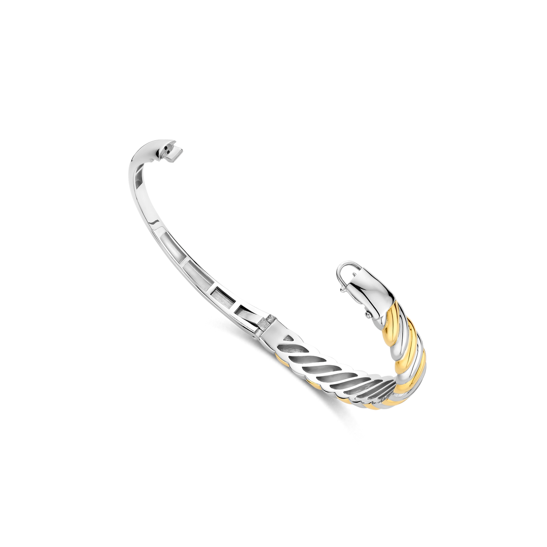 TI SENTO Sterling Silver & Gold Plated Two Tone Twist Design Hinged Bangle