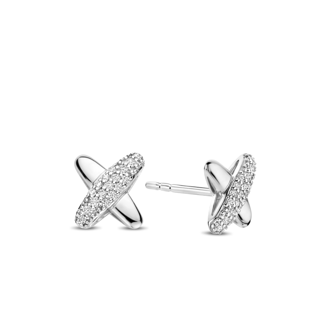 TI SENTO Sterling Silver Zirconia Set Crossover Stud Earrings