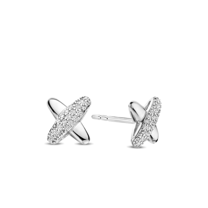 TI SENTO Sterling Silver Zirconia Set Crossover Stud Earrings
