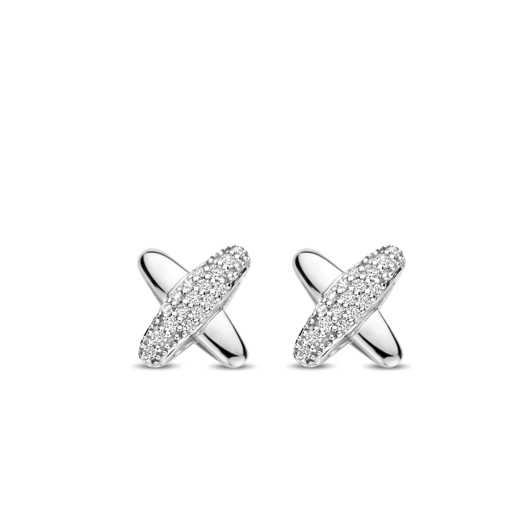 TI SENTO Sterling Silver Zirconia Set Crossover Stud Earrings