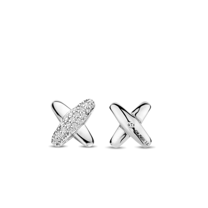 TI SENTO Sterling Silver Zirconia Set Crossover Stud Earrings