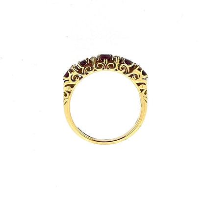 18ct Gold Claw Set Ruby & Diamond Set Victorian Style Carved Side Dress Ring