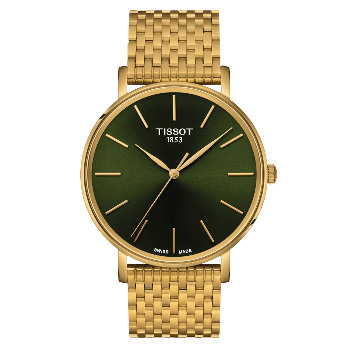 Tissot Everytime Gent Green Dial PVD Gold Plated Mens Quartz Watch T1434103309100