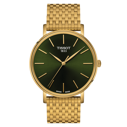 Tissot Everytime Gent Green Dial PVD Gold Plated Mens Quartz Watch T1434103309100