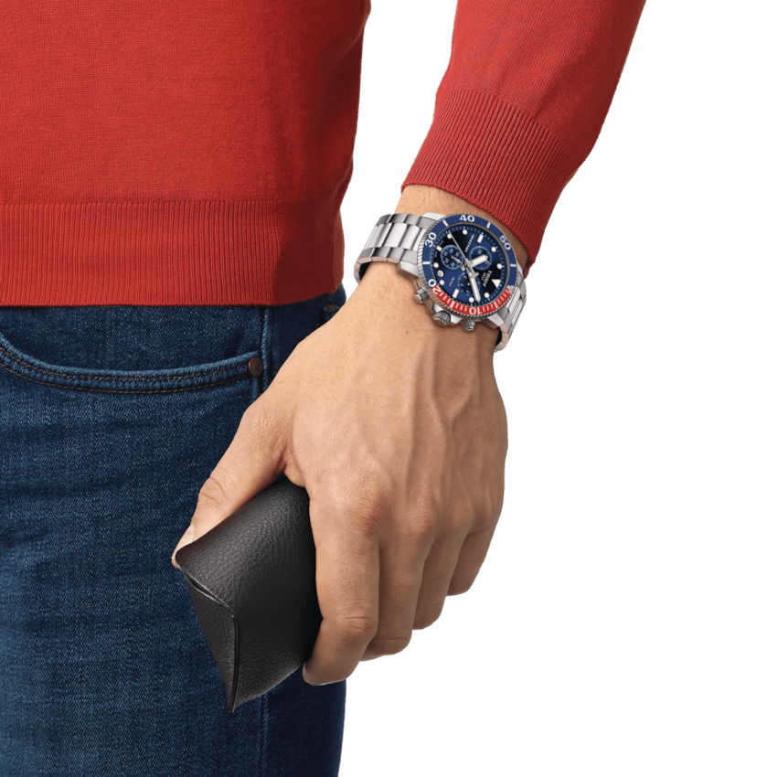 Tissot Seastar 1000 Blue Dial (Blue & Red Bezel) Stainless Steel Mens Quartz Chronograph Watch T1204171104103