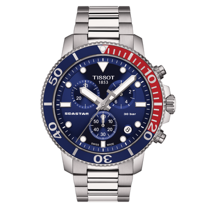 Tissot Seastar 1000 Blue Dial (Blue & Red Bezel) Stainless Steel Mens Quartz Chronograph Watch T1204171104103