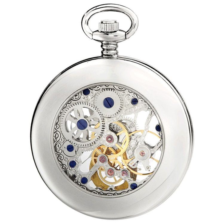 Woodford Chrome Plated Mechanical Skeleton Dial Pocket Watch 