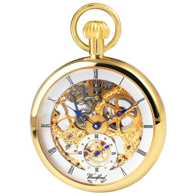 Woodford Gold Plated Mechanical Skeleton Dial Pocket Watch 