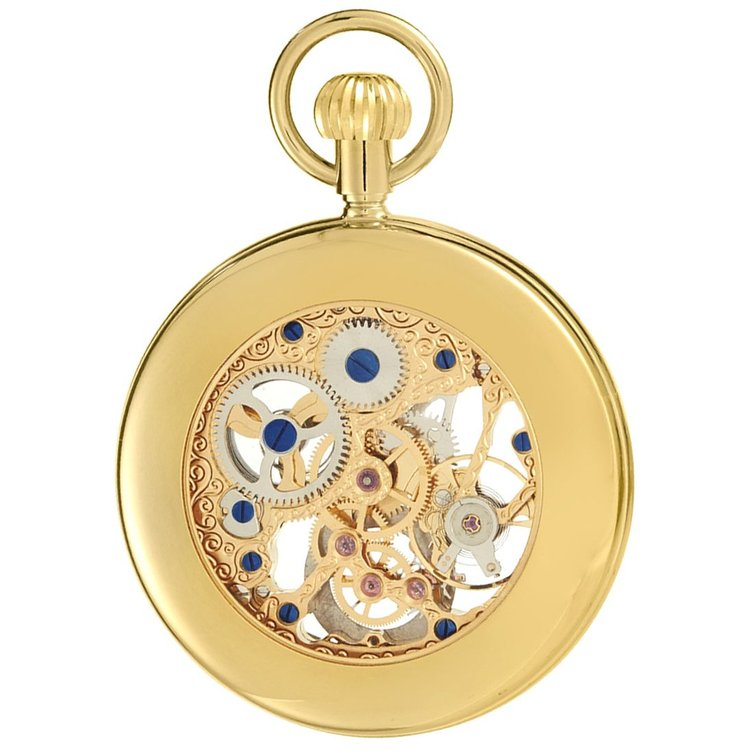 Woodford Gold Plated Mechanical Skeleton Dial Pocket Watch 