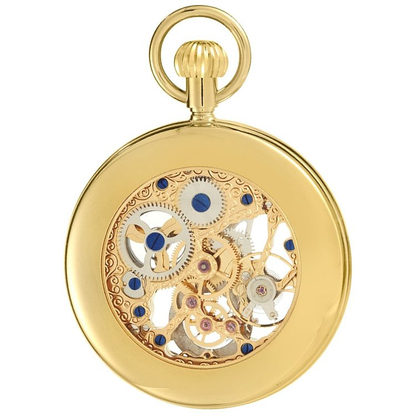 Woodford Gold Plated Mechanical Skeleton Dial Pocket Watch 