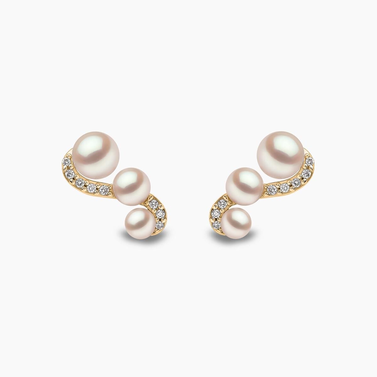 YOKO London Sleek 18ct Gold, Pearl & Diamond Set Stud Earrings