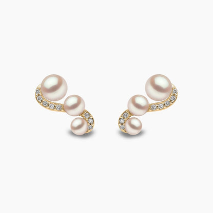 YOKO London Sleek 18ct Gold, Pearl & Diamond Set Stud Earrings