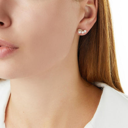 YOKO London Sleek 18ct Gold, Pearl & Diamond Set Stud Earrings