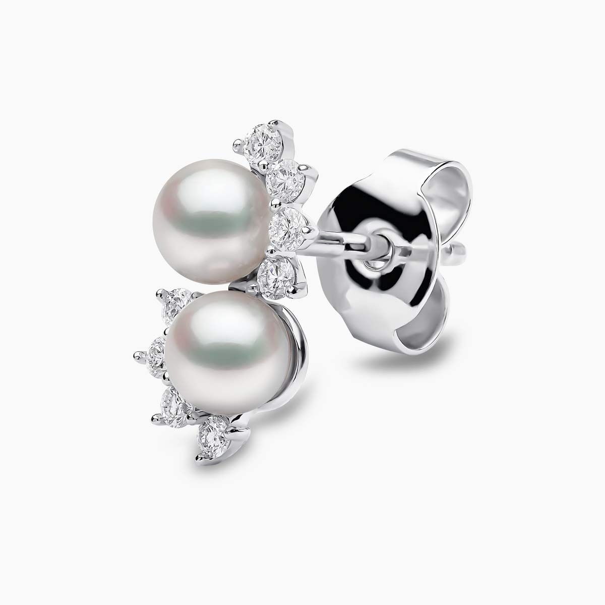 YOKO London Sleek 18ct White Gold, Pearl & Diamond Set Stud Earrings