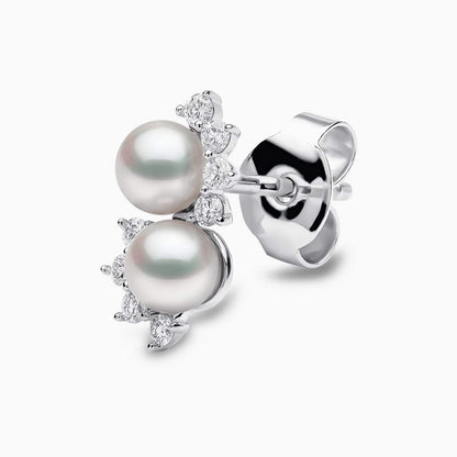 YOKO London Sleek 18ct White Gold, Pearl & Diamond Set Stud Earrings