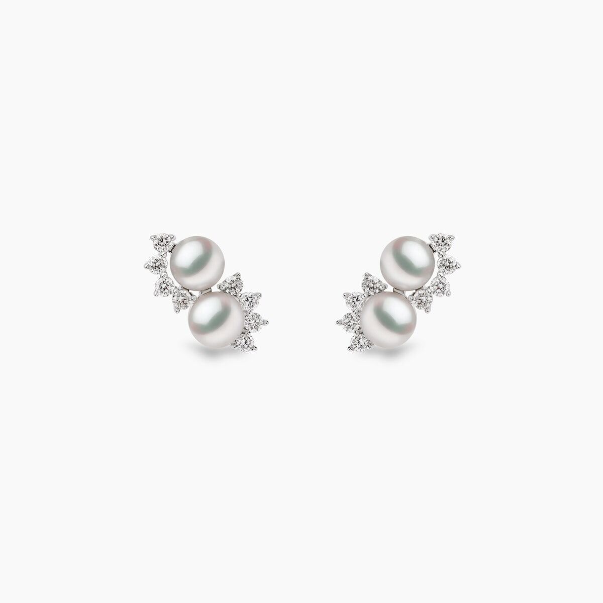 YOKO London Sleek 18ct White Gold, Pearl & Diamond Set Stud Earrings