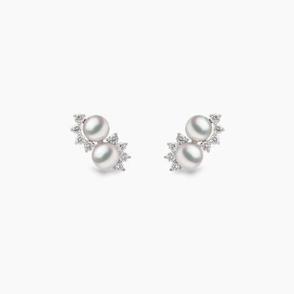 YOKO London Sleek 18ct White Gold, Pearl & Diamond Set Stud Earrings