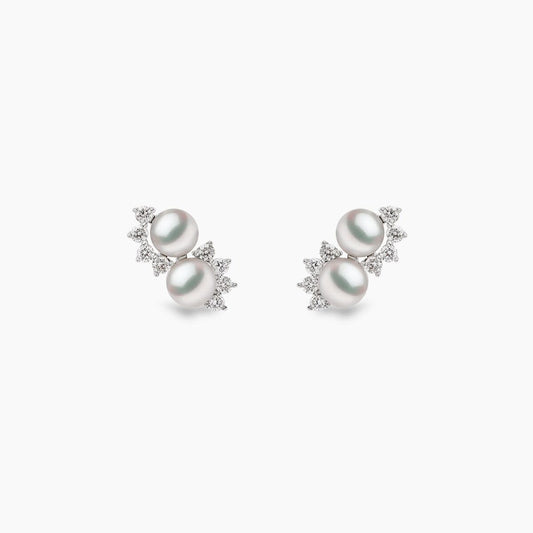 YOKO London Sleek 18ct White Gold, Pearl & Diamond Set Stud Earrings