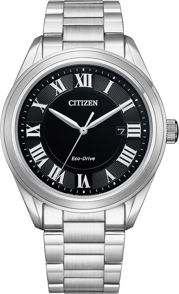 Citizen Eco-Drive Arezzo Black Dial Stainless Steel Mens Watch AW1690-51E