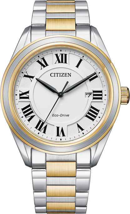Citizen Eco-Drive Arezzo White Dial Two Tone Mens Watch AW1694-50A
