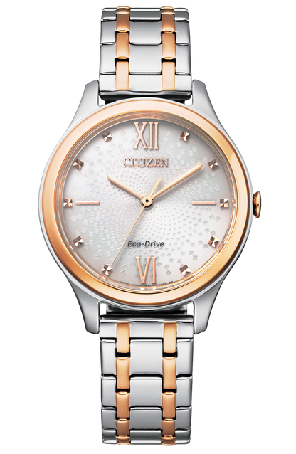 Citizen Eco-Drive Ivory Dial Two Tone Womens Watch EM0506-77A