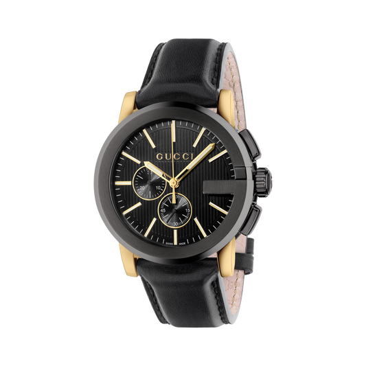 Gucci G-Chrono Black Dial PVD Gold Plated Mens Quartz Chronograph Watch YA101203