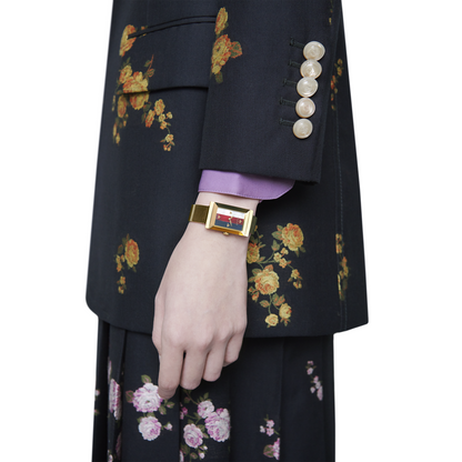 Gucci G-Frame Mother of Pearl Dial PVD Gold Plated Mesh Bracelet Womens Quartz Watch YA147410