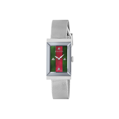 Gucci G-Frame Mother of Pearl Dial Stainless Steel Mesh Bracelet Womens Quartz Watch YA147401