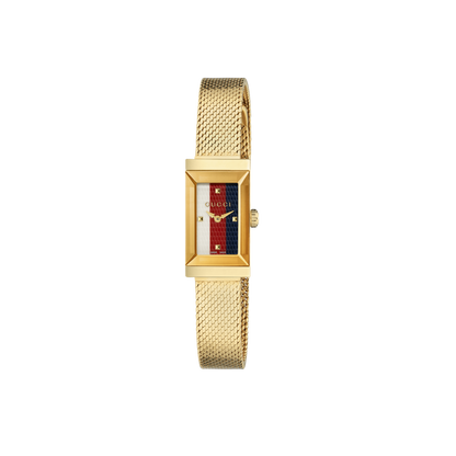 Gucci G-Frame Multi-Colour Dial PVD Gold Plated Mesh Bracelet Womens Quartz Watch YA147511
