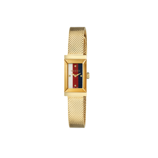 Gucci G-Frame Multi-Colour Dial PVD Gold Plated Mesh Bracelet Womens Quartz Watch YA147511