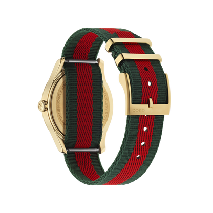 Gucci G-Timeless Bee Fabric Dial PVD Gold Plated Unisex Quartz Watch YA126487B