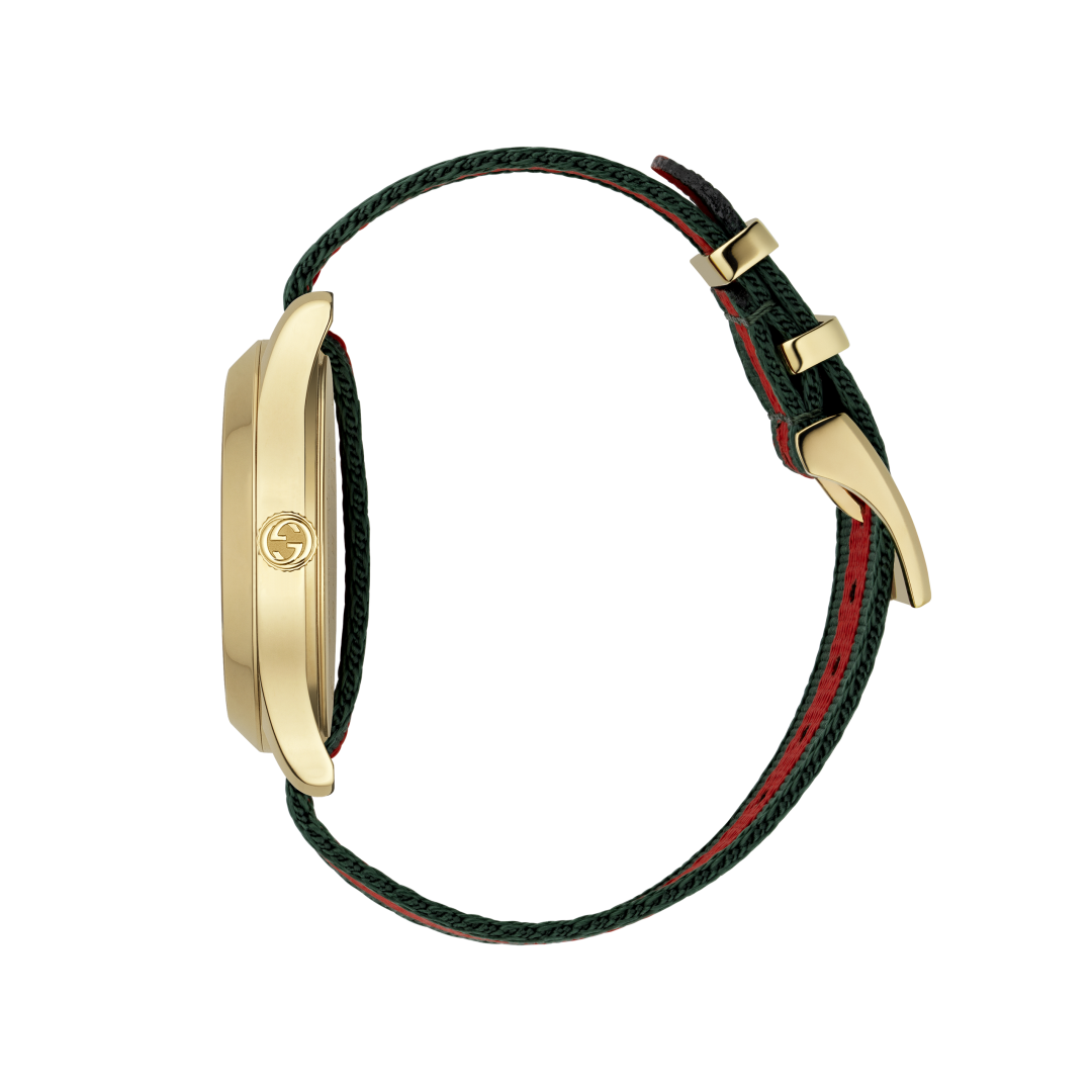 Gucci G-Timeless Bee Fabric Dial PVD Gold Plated Unisex Quartz Watch YA126487B