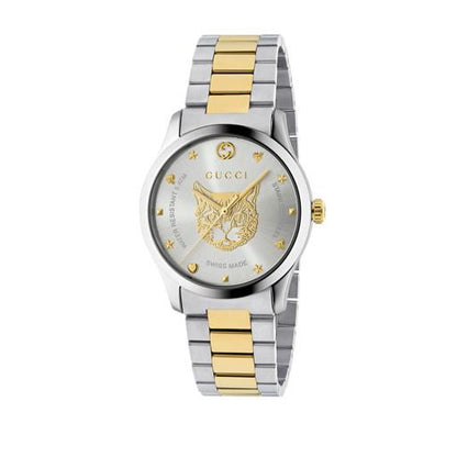 Gucci G-Timeless Feline Silver Dial Two Tone Unisex Quartz Watch YA1264074