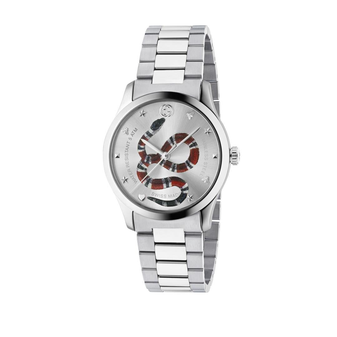 Gucci G-Timeless Snake Silver Dial Stainless Steel Unisex Quartz Watch YA1264076