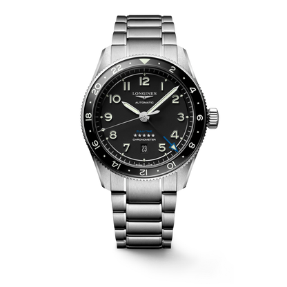 Longines Spirit Zulu Time Black Dial Stainless Steel Mens GMT Watch 42mm L38124536