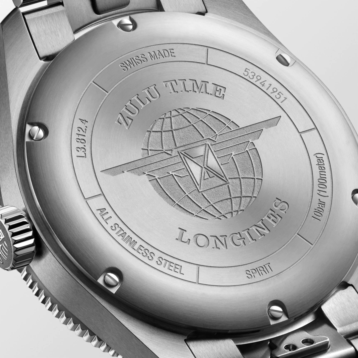 Longines Spirit Zulu Time Black Dial Stainless Steel Mens GMT Watch 42mm L38124536