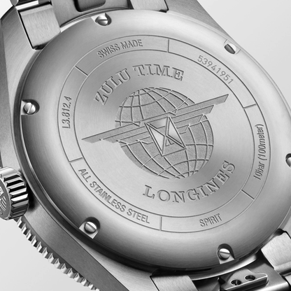 Longines Spirit Zulu Time Black Dial Stainless Steel Mens GMT Watch 42mm L38124536
