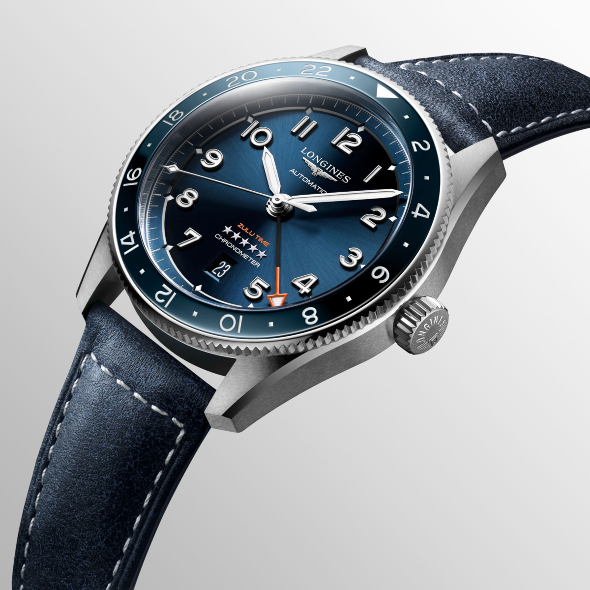 Longines Spirit Zulu Time Blue Dial Stainless Steel Mens GMT Watch 42mm L38124932