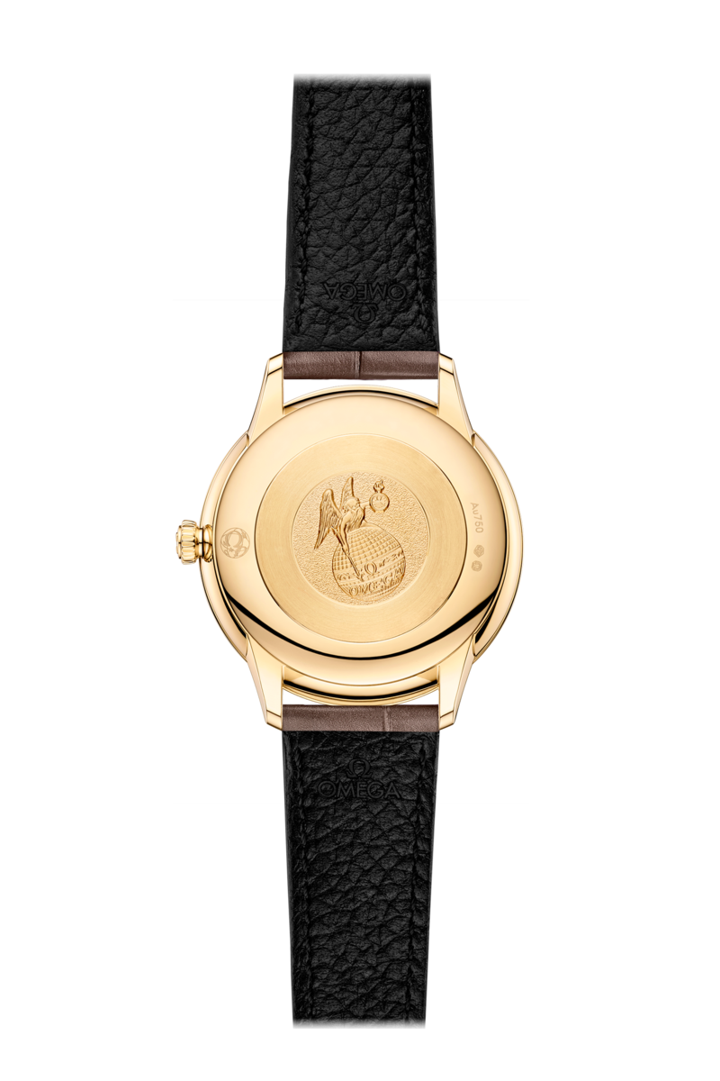 Omega De Ville Prestige Mother of Pearl Diamond Set Dial 18ct Gold Womens Quartz Watch 27.5mm 43453286055002 